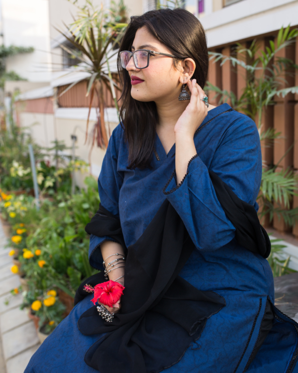 Blue and Black Block Print (4) Suit