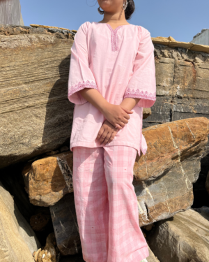 pink block print (1) Box Line Trouser